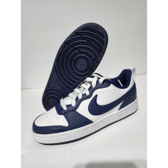 New Nike Court Borough Low 2 (GS) White/Navy Sz 5Y Wmns 6.5 BQ5448 107